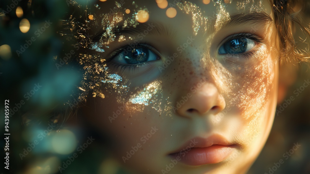 Enchanting Child's Portrait with Magical Forest Overlay Enchanting Child's Portrait with Magical Forest Overlay