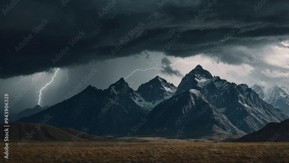 Mountain range under a stormy sky
