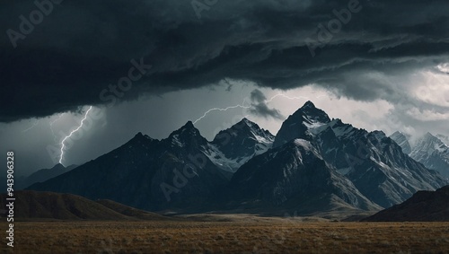 Mountain range under a stormy sky