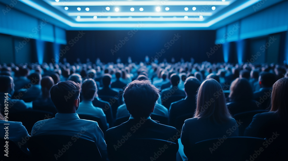 Naklejka premium The conference hall full of people hearing the experts
