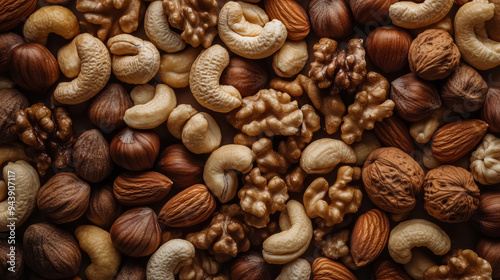 assorted mixed nuts closeup texture for healthy snacking photo