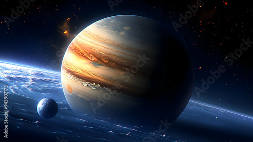 Jupiter, a gas giant, looms...