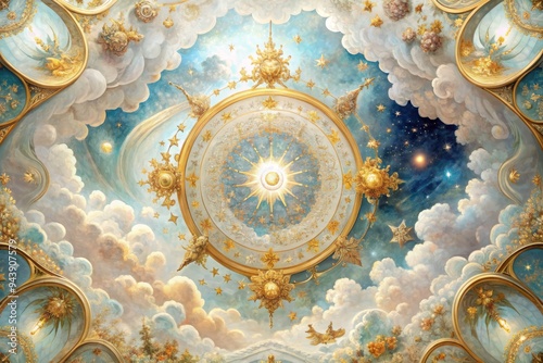 Celestial Tapestry Tapestry: Celestial, intricate, ethereal, pastel, white, golden photo