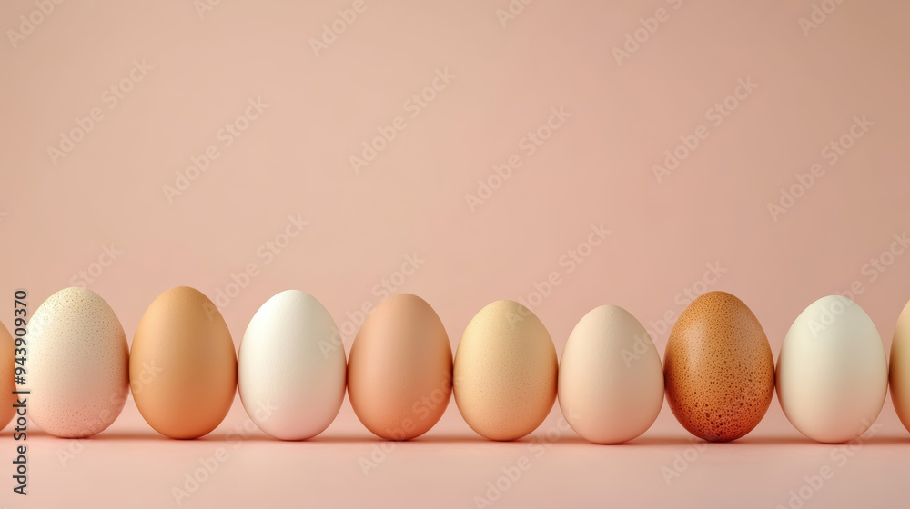 gradient of organic eggs from white to brown on pink background gradient of organic eggs from white to brown on pink background