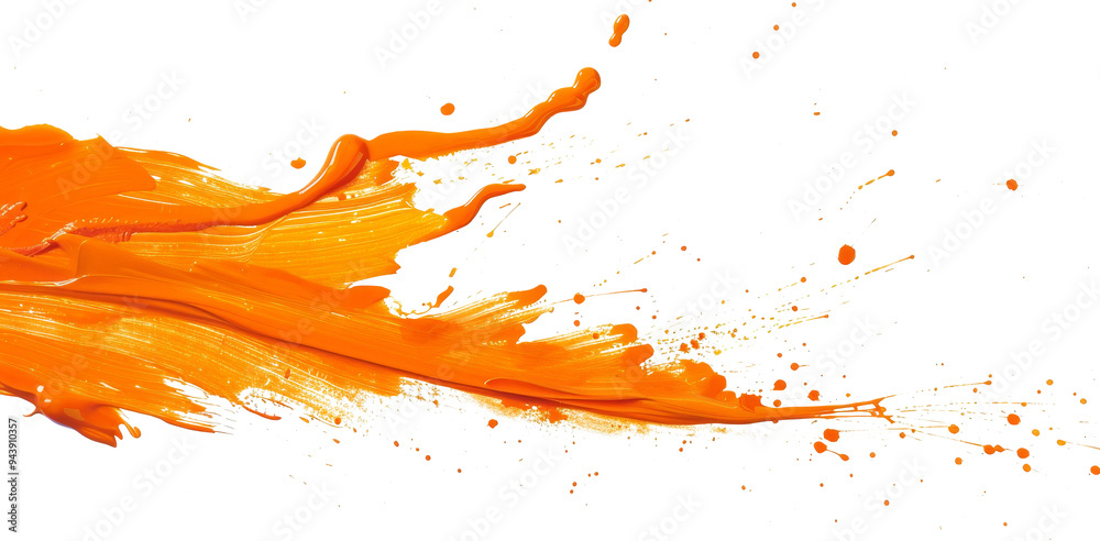Vibrant orange paint splashes across a white canvas in an artistic expression of color and movement Vibrant orange paint splashes across a white canvas in an artistic expression of color and movement