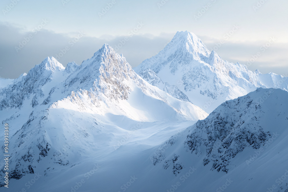 Obraz premium The mountains are covered in snow and the sky is cloudy