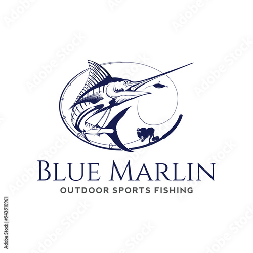 Marlin fishing logo design. Tuna fish Illustration logo design vector
