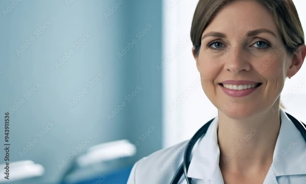 Female doctor standing in an examination room with a professional and approachable expression Female doctor standing in an examination room with a professional and approachable expression