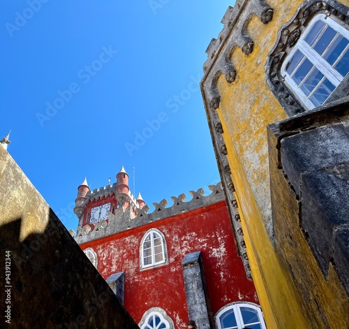 Fotografie Exterior of National Palace of Pena,   a Romanticist castle in São Pedro designed by Ferdinand II of Portugal, The Architect was Wilhelm Ludwig von Eschwege, Sintra, Portugal