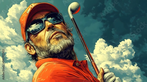 Exaggerated Caricature of Professional Golfer on Satirical Magazine Cover with Tongue-in-Cheek Headline photo