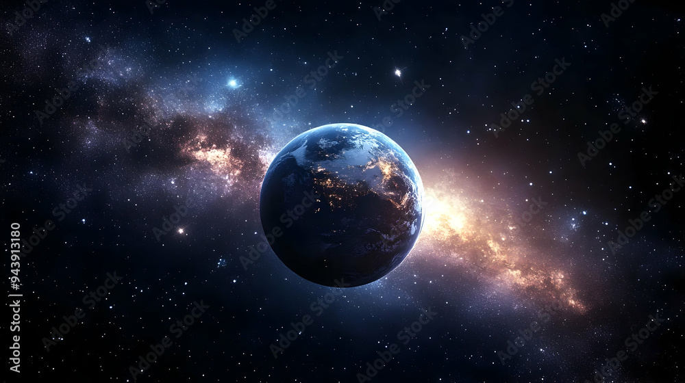 Fototapeta premium Planet Earth in space with a galaxy behind it.