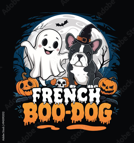 French Boo-Dog. Funny Halloween Ghost t-shirt vector design