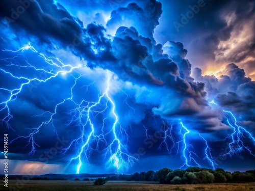 Electric Sky: Electric blue, flashing clouds, stormy weather, nature's electrical display, abstract, atmospheric.