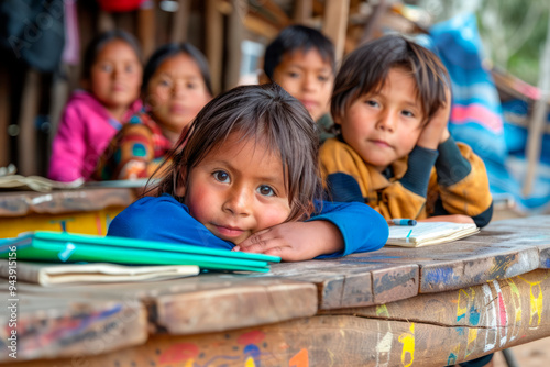 Asian children from impoverished neighborhoods participating in educational programs, engaged faces, diverse learning materials, inspiring atmosphere