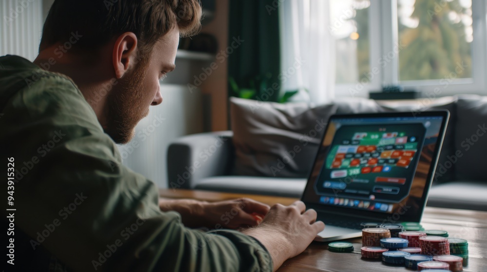 The man playing online poker The man playing online poker