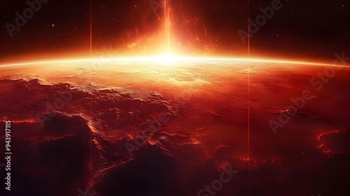 Red planet sunrise with a b...