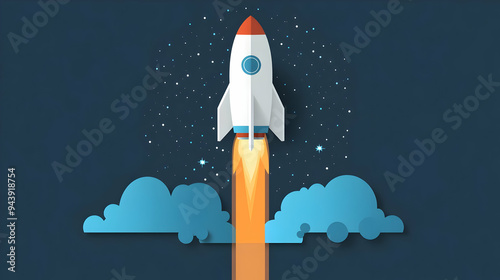 Rocket ship blasts off into...