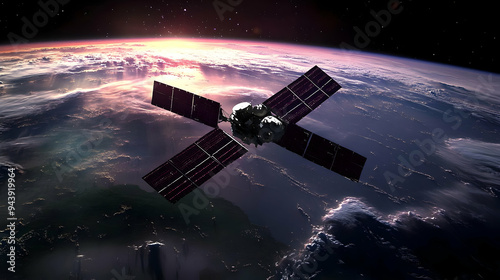 Satellite orbits Earth with...