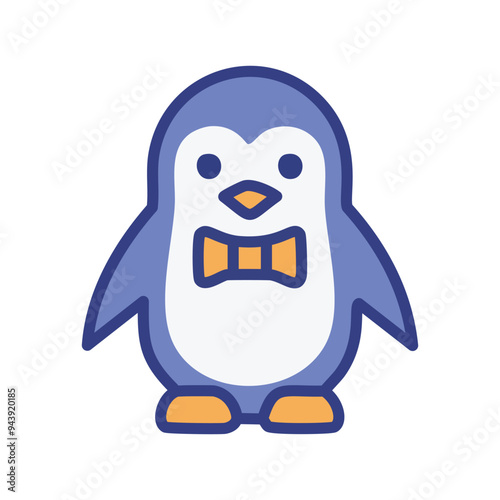Cute penguin wearing bow tie cartoon illustration. Adorable cartoon penguin sporting a stylish bow tie, conveying a message of sophistication and charm in the animal kingdom.