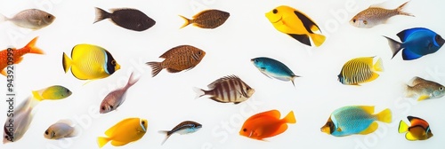 A selection of tropical fish, including the blue tang, clownfish, and parrotfish.