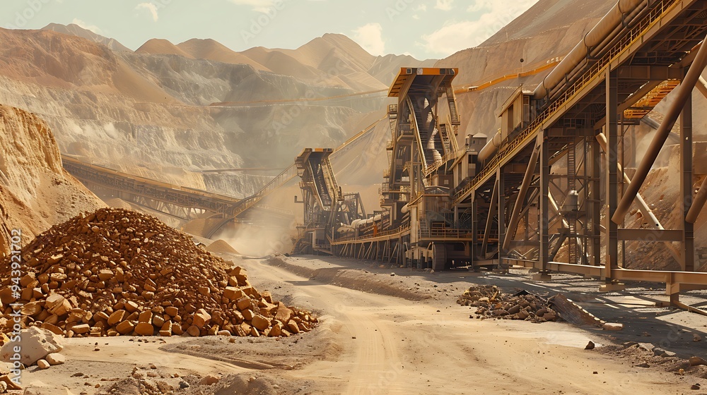 A line of equipment used in mining that carries crushed stones to a process facility