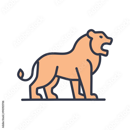 Roaring lion icon illustration. A bold and simple line art illustration of a lion roaring, conveying strength, leadership, and courage. This icon can symbolize power, authority, and determination.