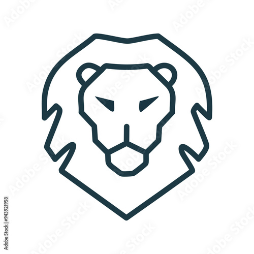 Bold lion head icon design. This minimalist lion head icon conveys strength, power, and leadership. It can be used as a logo or brand mark, symbolizing courage and determination.