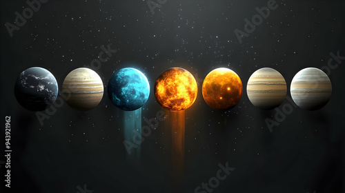 Seven planets in space, wit...