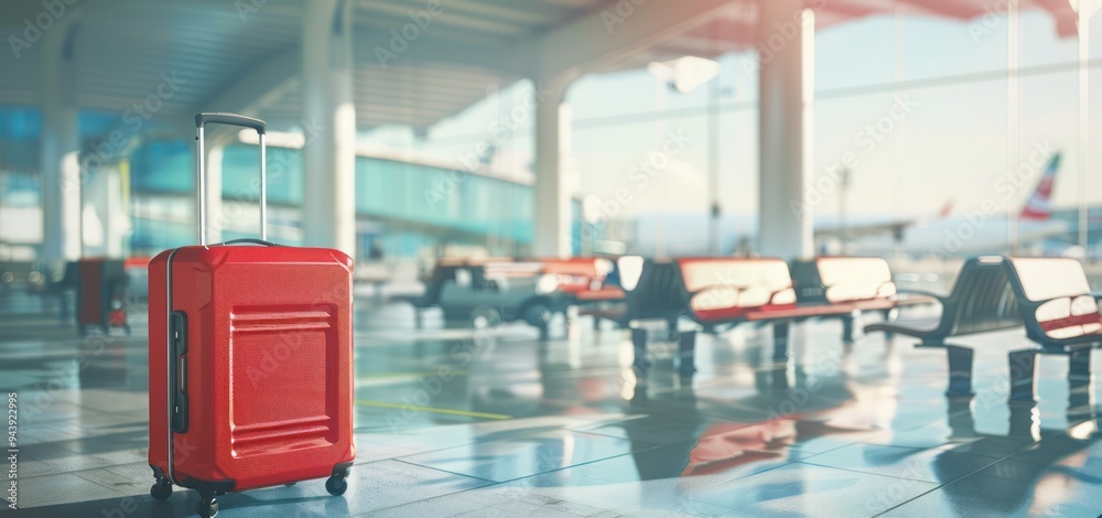 Red Suitcase in Airport Terminal Red Suitcase in Airport Terminal