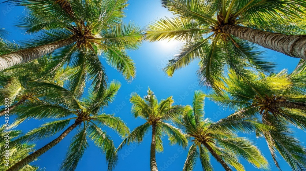 Fototapeta premium Palm trees in the sky.