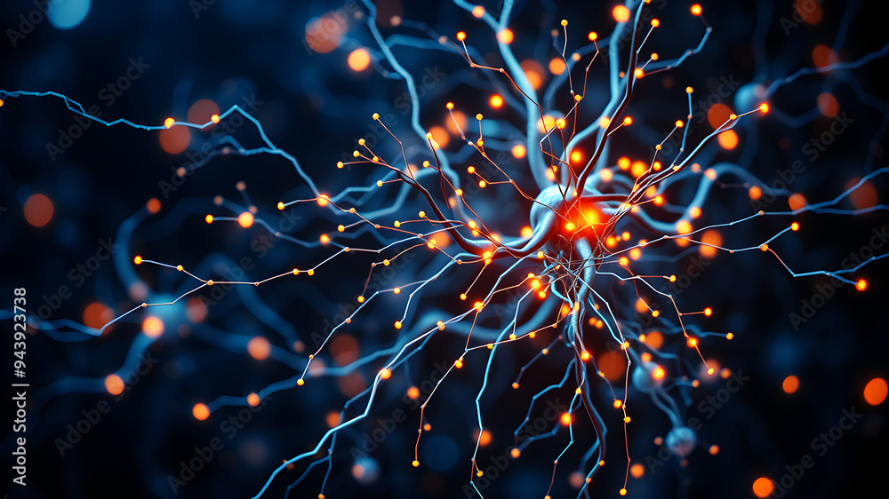 A neural network diagram with complex pathways and glowing synapses. A neural network diagram with complex pathways and glowing synapses.