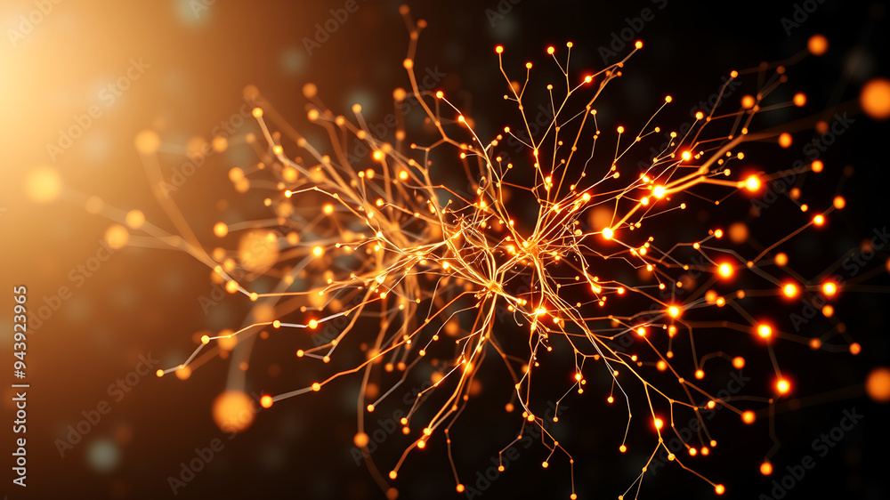 Obraz premium A neural network diagram with complex pathways and glowing synapses.