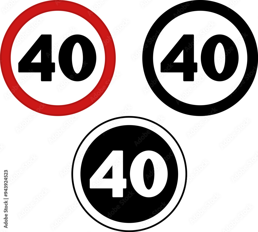 Signs Speed Limit 40. Warning Road Signs. Red, Black, and White Vector Icons Signs Speed Limit 40. Warning Road Signs. Red, Black, and White Vector Icons