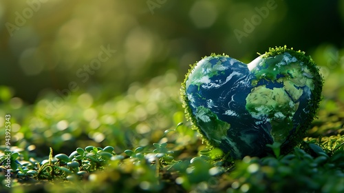 Obraz na płótnie A lovely miniature of the heart shaped earth is displayed against a lively green backdrop w salonie