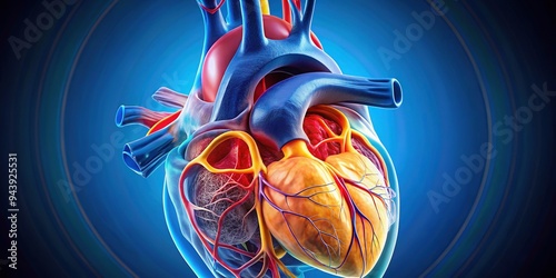 A detailed 3D illustration of the human heart's tricuspid valve, showcasing its intricate anatomy and structure, with bold colors and precise textures.