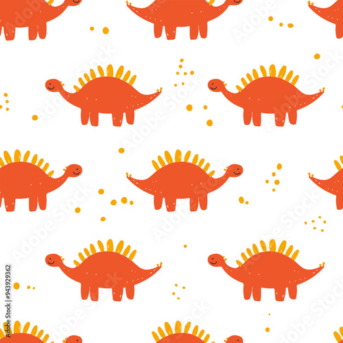 Seamless pattern with hand drawn dinosaurs. Trendy vector baby texture for fabric, textile, wallpaper, apparel, wrapping