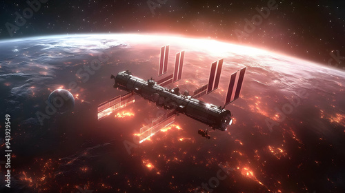 Space station orbiting Eart...