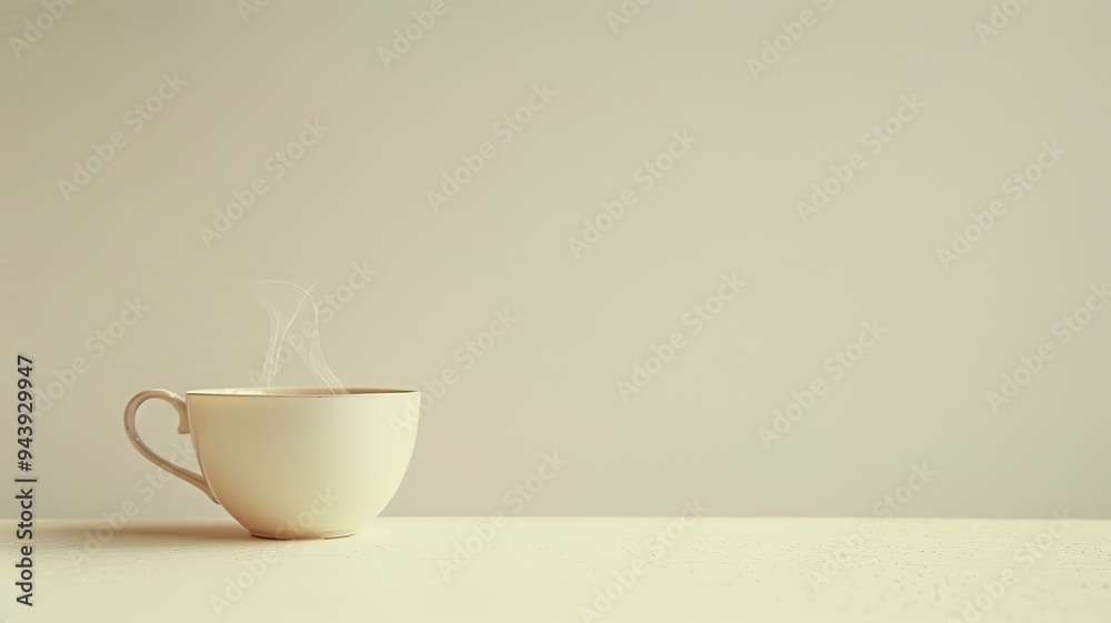Minimalist white cup with steam on a light background Minimalist white cup with steam on a light background