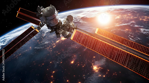 Space station orbiting Eart...