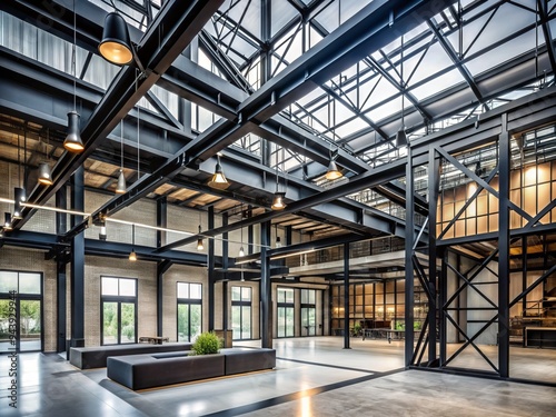 Industrial Edge: Edgy, modern, black metal, exposed beams, geometric