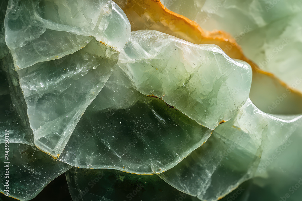 Fototapeta premium Captivating Close-Up of a Jade Gemstone Showcasing Its Intricate Layers and Luminous Texture Beneath Soft Natural Light