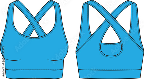 Sports bra tech pack flat drawing (Blue)