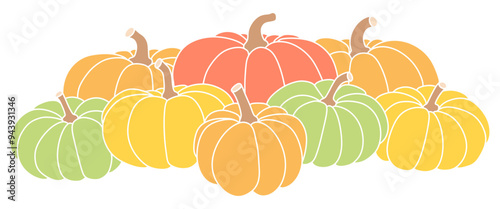 pumpkins separator border for Fall and Thanksgiving season. Vector isolated on white background
