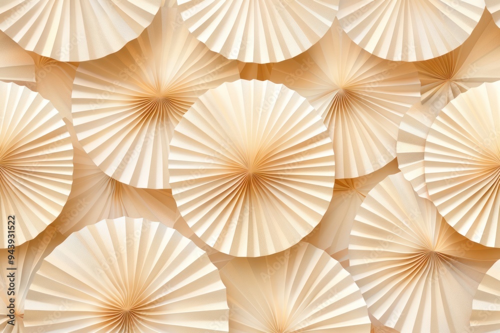 A large number of paper fans, arranged in a circular pattern