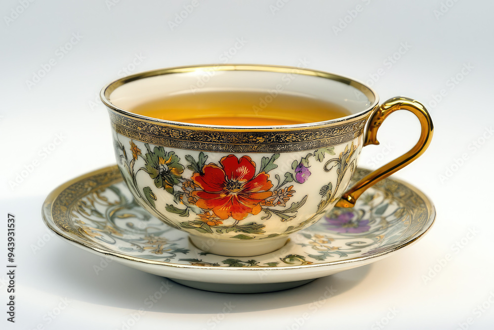 Discover the Timeless Charm of an Antique Porcelain Teacup Adorned with Beautiful Floral Designs and Golden Accents.