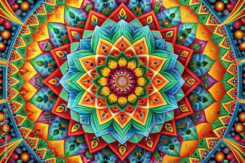 Kaleidoscopic Color Burst: Multiple bright paint colors, geometric patterns, bold contrasts, playful spirit