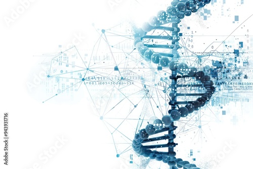 A blue DNA strand with a white background