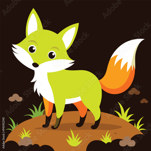 Curious Fox Sniffing in Serene Forest - Vector Art