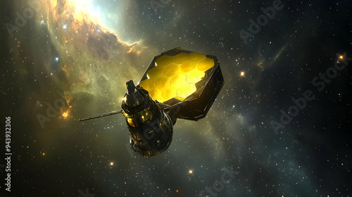 Spacecraft with golden hexa...