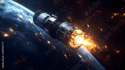 Spaceship in orbit with Ear...